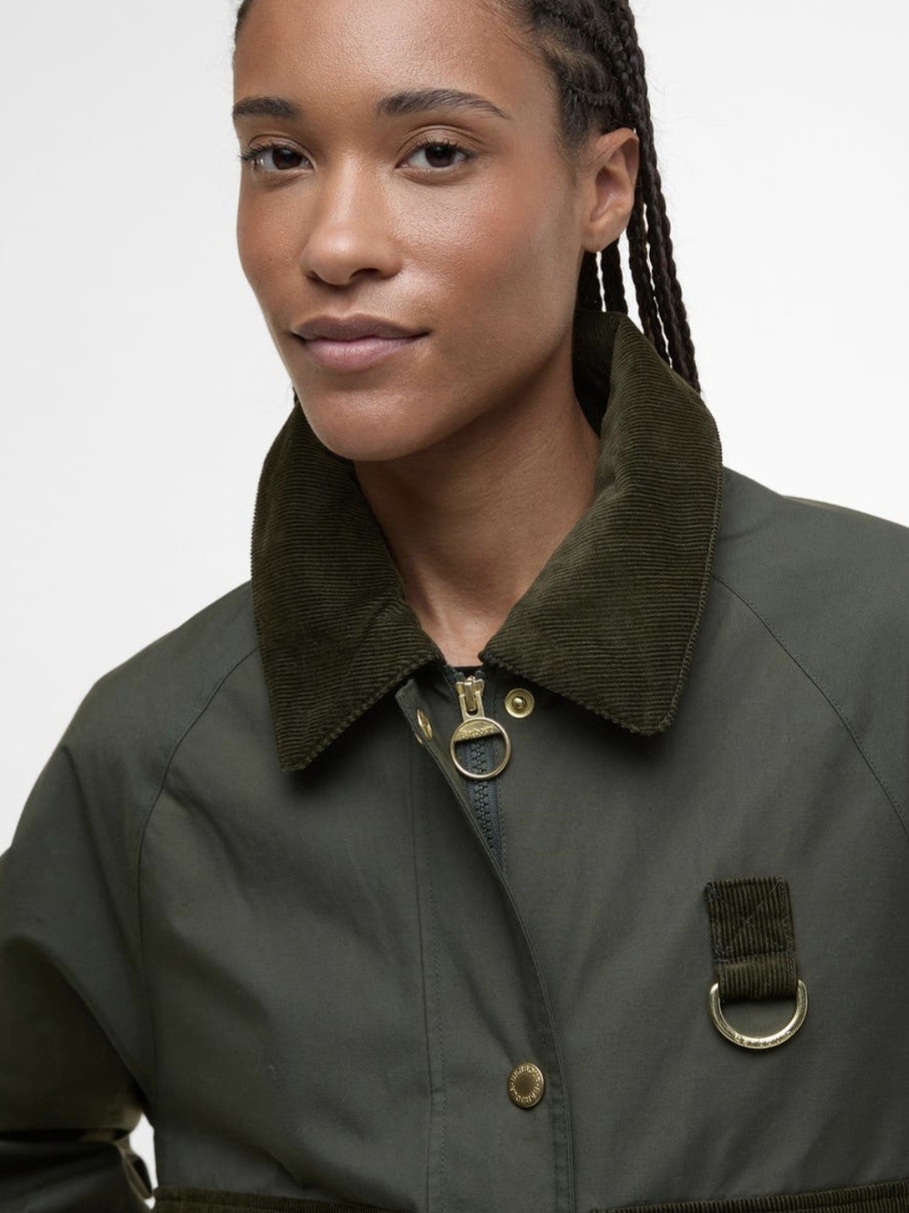 Barbour Phoebe Casual Cropped Jacket Olive Green Corduroy Trim Size US 6 - Picture 6 of 10